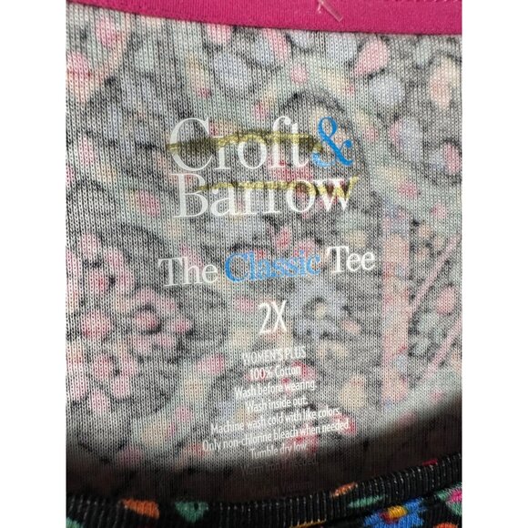 Croft & Barrow Womens Classic Long Sleeve Tee 2X Multicolor Geometric Print Boho - Picture 3 of 5